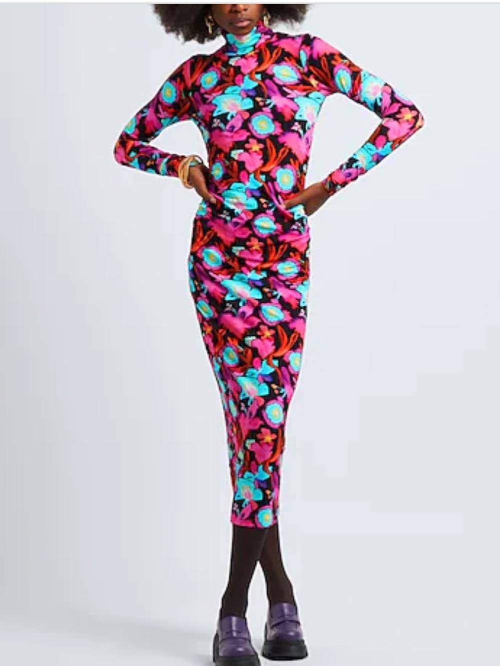8 BY YOOX
Viscose high-neck printed dress with ruched side seam